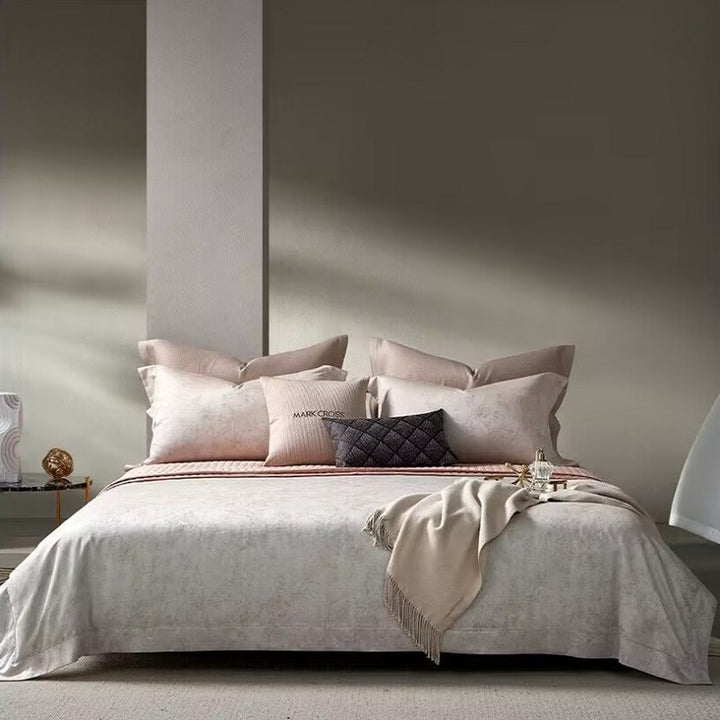 Marble-Effect Luxury Cotton-Sateen Duvet Cover Ensemble with Hidden Closure & Euro Shams