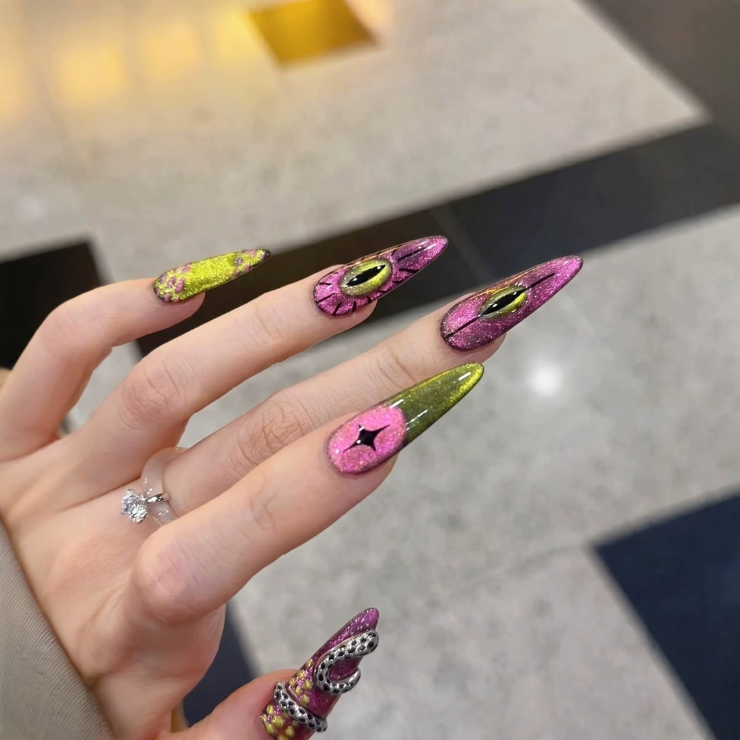 Artistic Stiletto Press-On Nail Set with Unique Graphic Design Stornfield