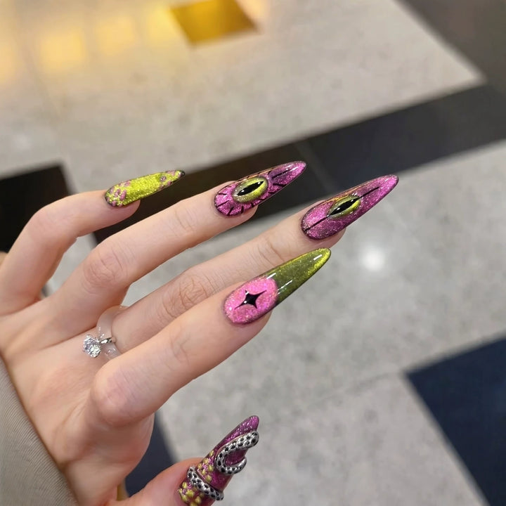 Artistic Stiletto Press-On Nail Set with Unique Graphic Design Stornfield
