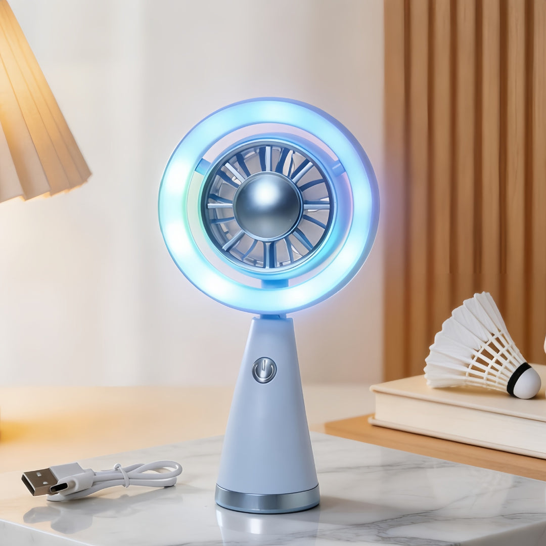 Women Portable RGB Hand Fan with USB Charging Function Stornfield