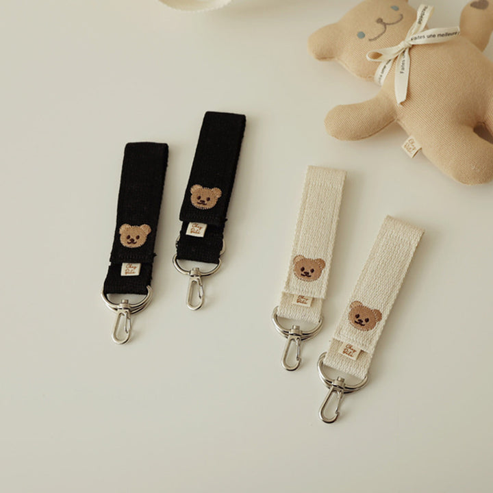Double Clip Woven Bag Strap with Embroidered Bear Key Lanyard