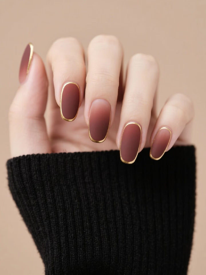 Mat Finishing Press-On Nail Set with Gold Edges