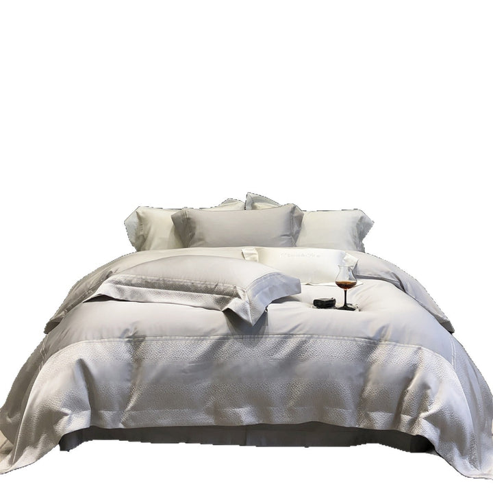 Hotel-Style Organic Cotton Duvet Cover Set with Woven Border and Envelope Pillowcases