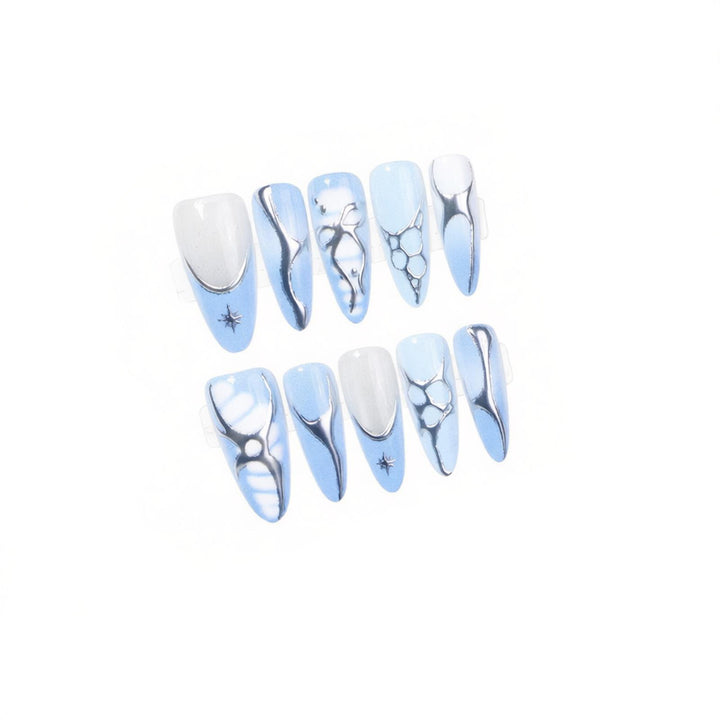 Artistic Press-On Nail Set with Metallic and Crystal Accents Stornfield