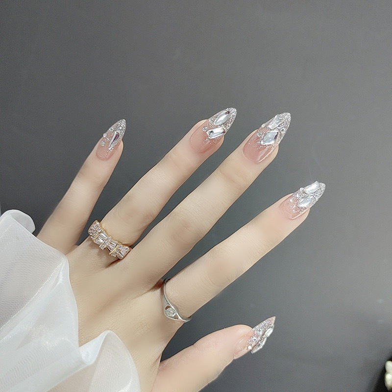 Artistic Rhinestone-Embellished Press-On Nail Set Stornfield