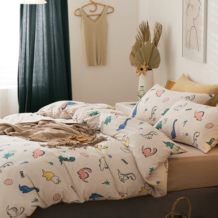 Bedding set with quilted light down filling, cotton blend and fine millefleurs print