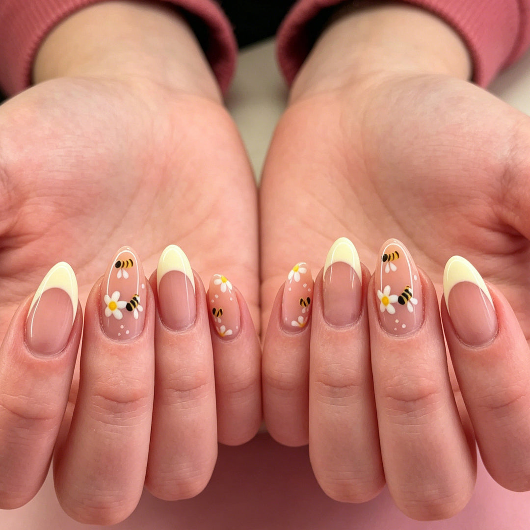 Floral Bee-Themed Nail Art Enhancements Stornfield