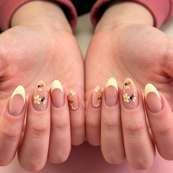 Floral Bee-Themed Nail Art Enhancements Stornfield