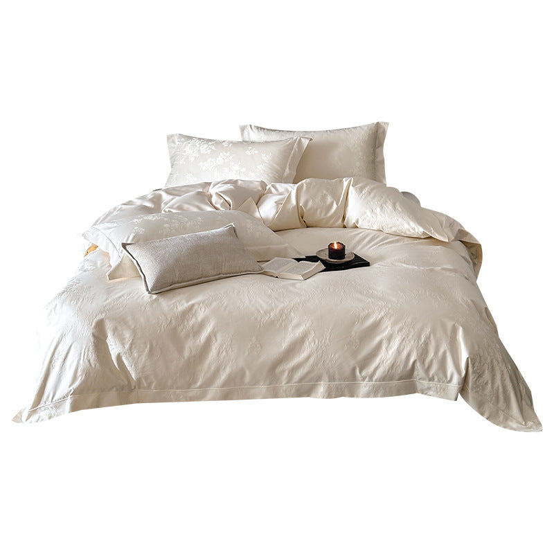 Silky Jacquard Damask Duvet Cover Set with Floral Weave and Hidden Closure