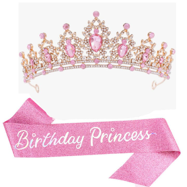Girl crown with sparkling crystals and elegant birthday sash set Stornfield