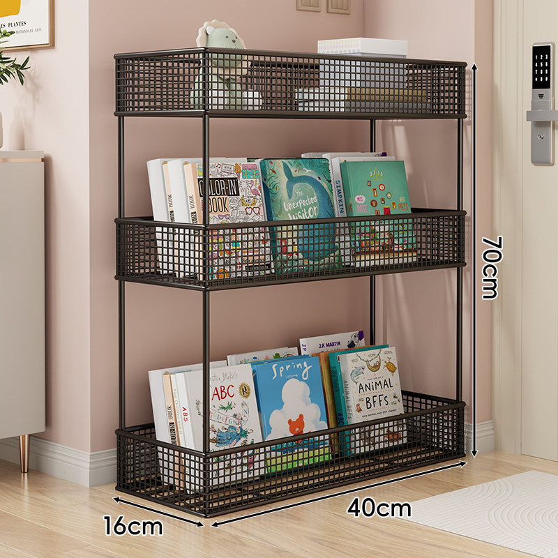 Freestanding Mesh Four-Tier Book and Toy Storage Shelf