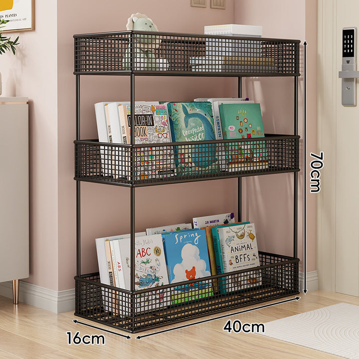 Freestanding Mesh Four-Tier Book and Toy Storage Shelf