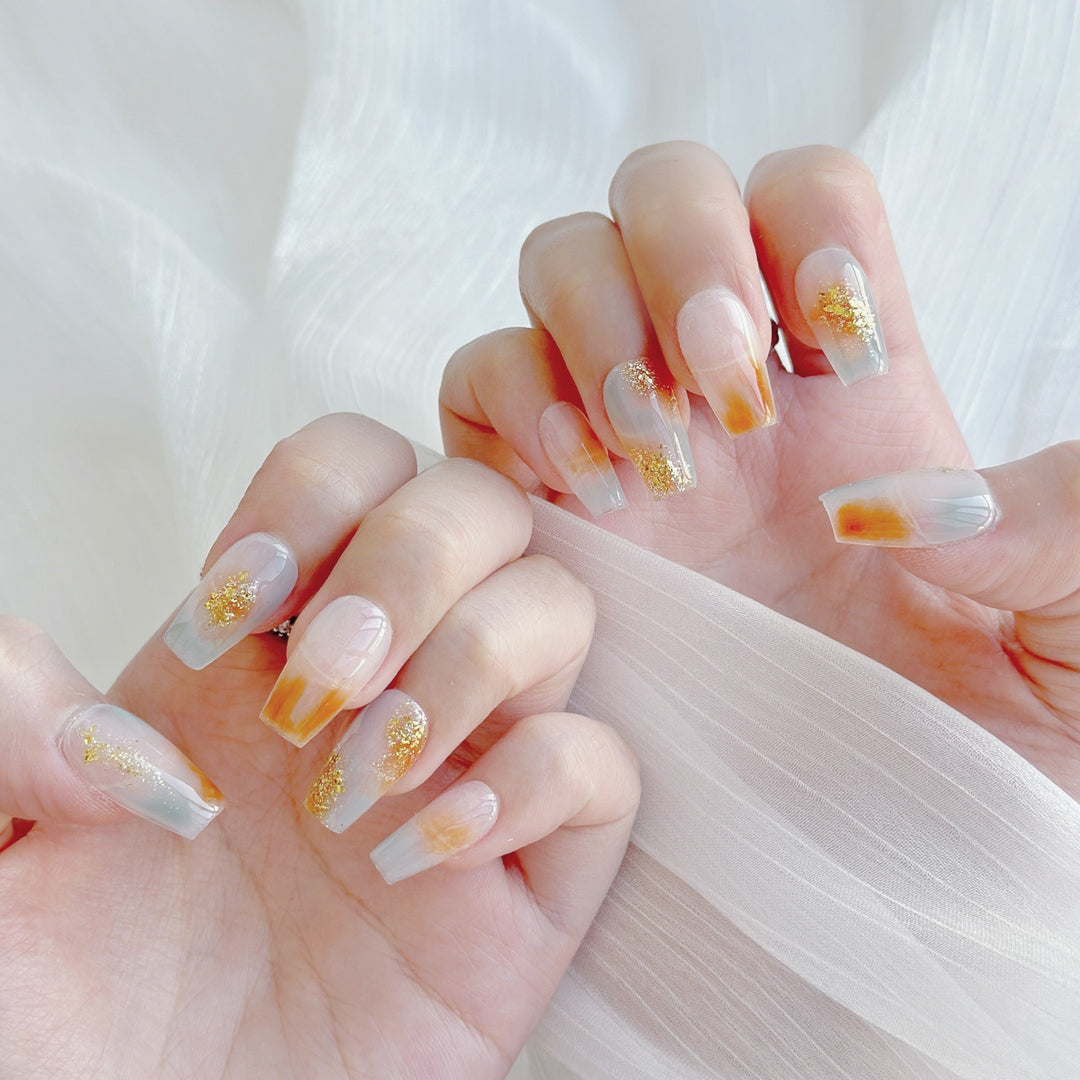 Decorative Press-On Nail Art Set with Gradient and Glitter Accents
