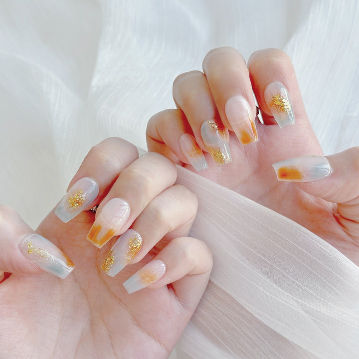 Decorative Press-On Nail Art Set with Gradient and Glitter Accents