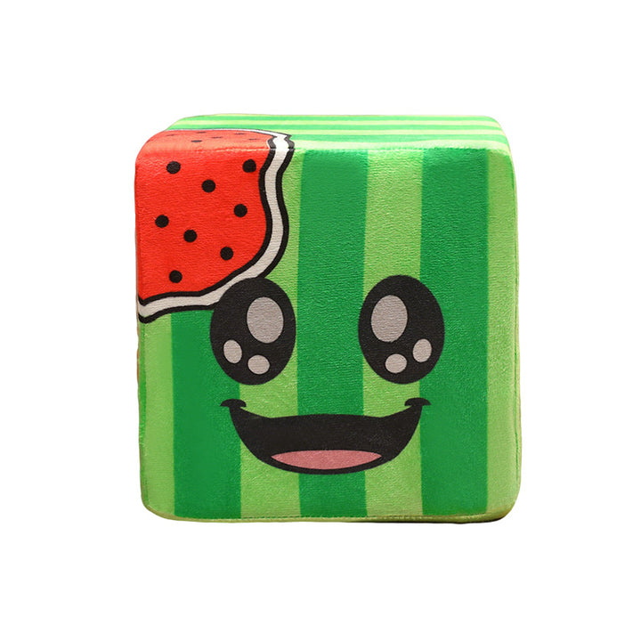 Kawaii Watermelon Cube Plush Decorative Cushion with Embroidered Face Stornfield