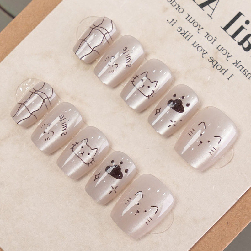 Whimsical Cat-Themed Press-On Nail Art Stornfield