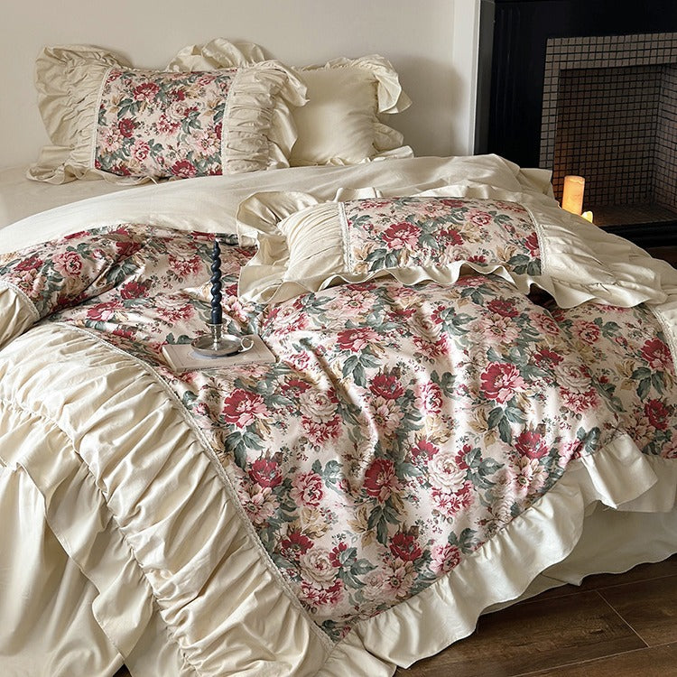 Victorian floral bedding set with ruffle and frill
