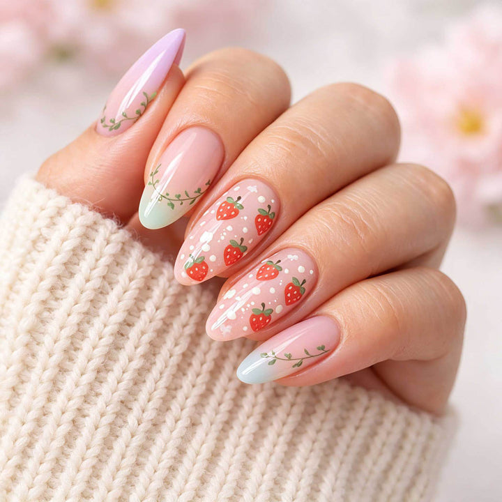 Artistic Strawberry-Themed Nail Art