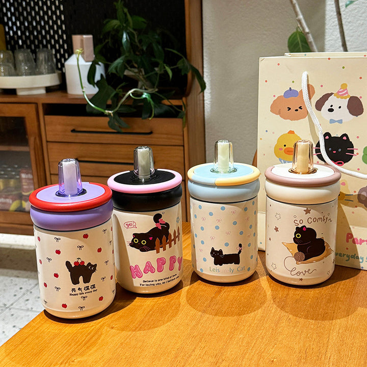Women's Insulated Drinking Cup with Secure Flip Lid and Cute Cat Design Stornfield