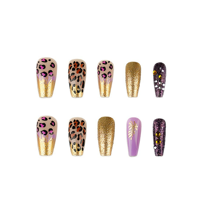 Artificial nails in stylish leopard design with luxurious glitter accents Stornfield