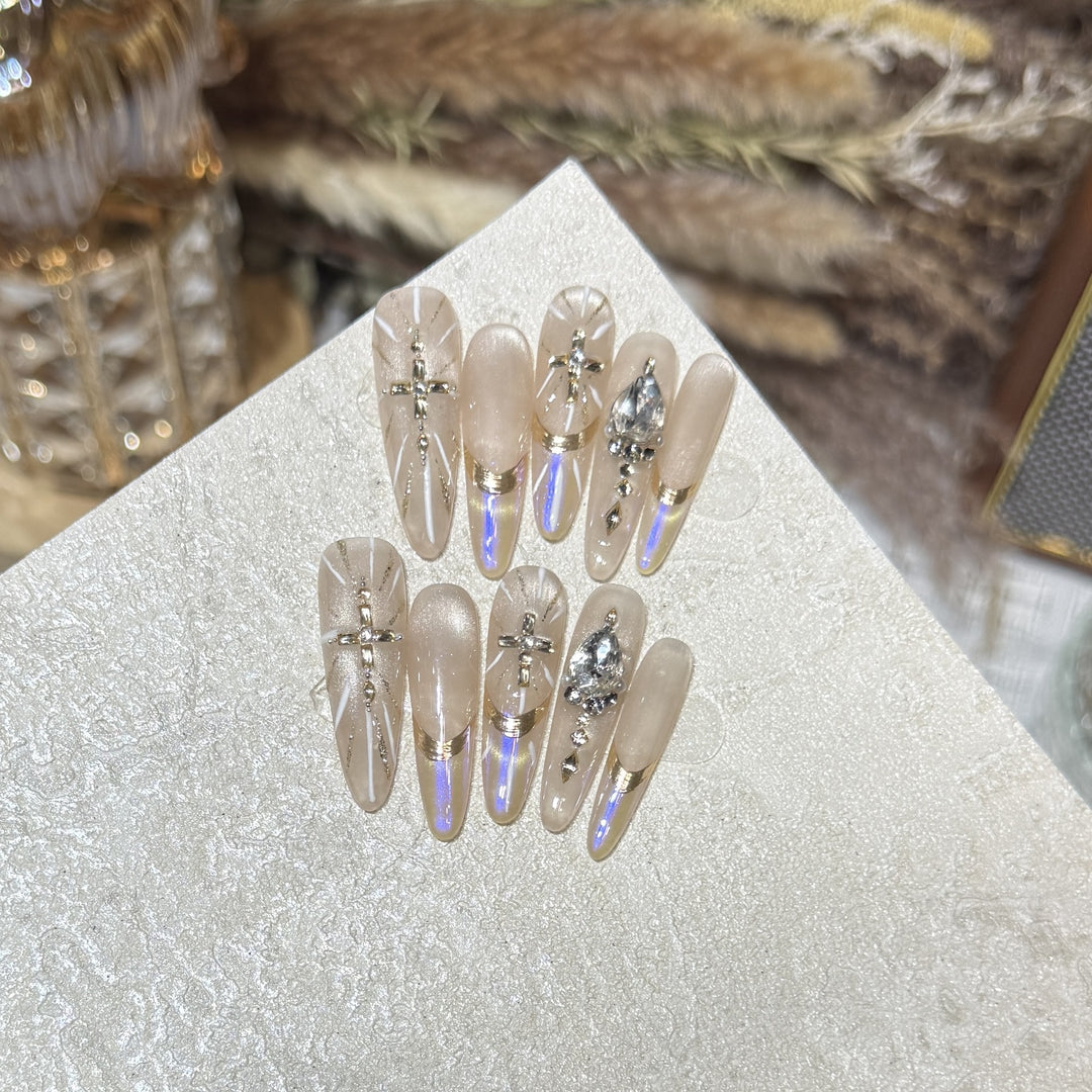 Premium Stiletto Press-On Nail Art Set with Gemstone Accents Stornfield