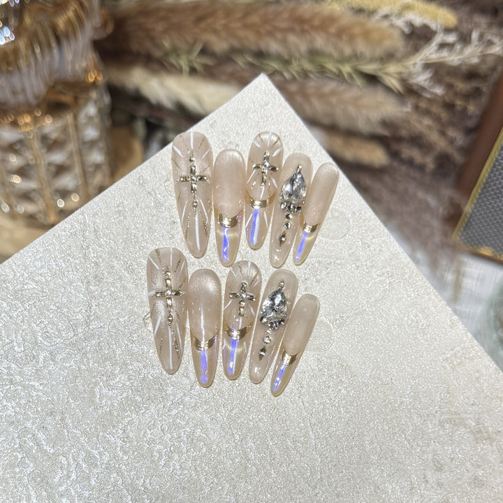 Premium Stiletto Press-On Nail Art Set with Gemstone Accents Stornfield