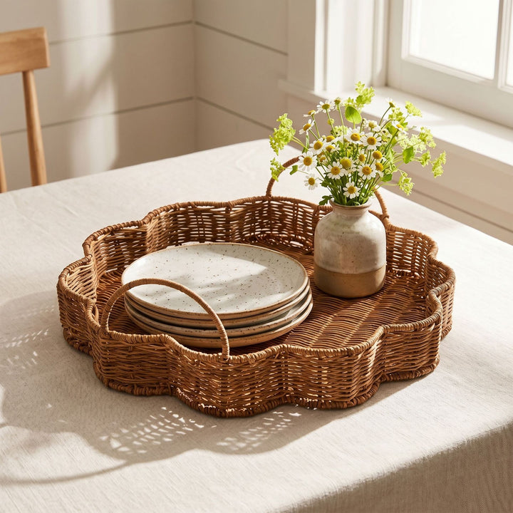 Elegant serving basket made of hand-woven natural material Stornfield