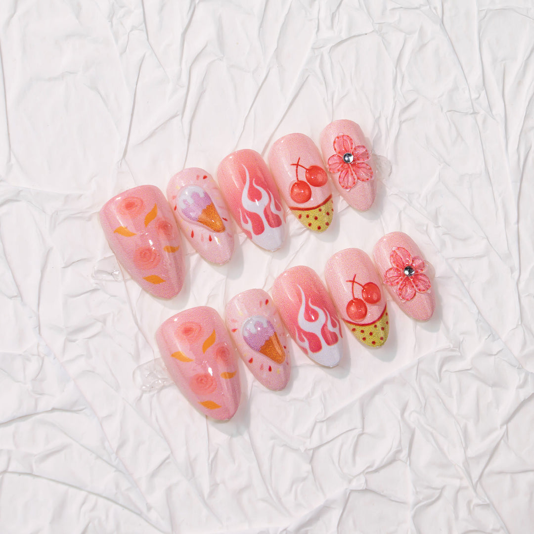 Artistic Dessert-Themed Press-On Nail Art Stornfield