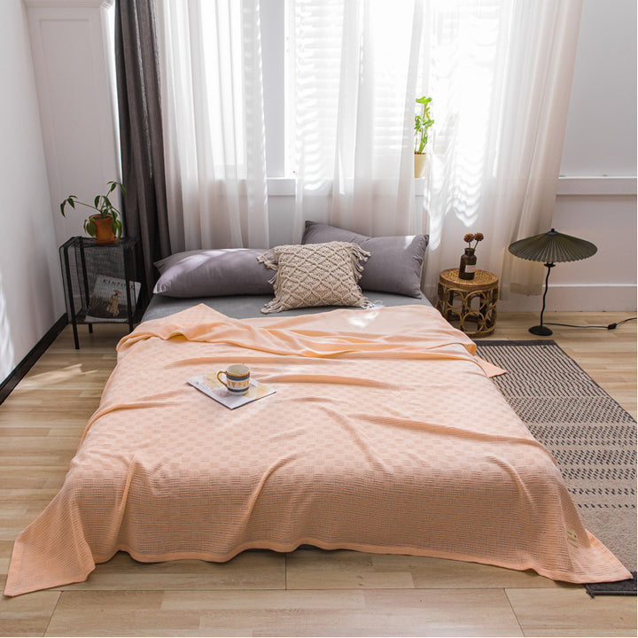 Lightweight Cotton Waffle-Weave Breathable Bed Blanket Throw