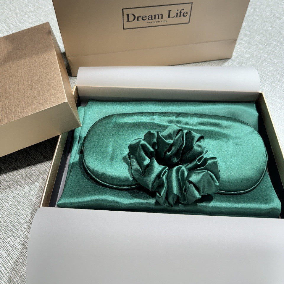 luxurious silk satin sleep mask and hair tie set for sensitive skin