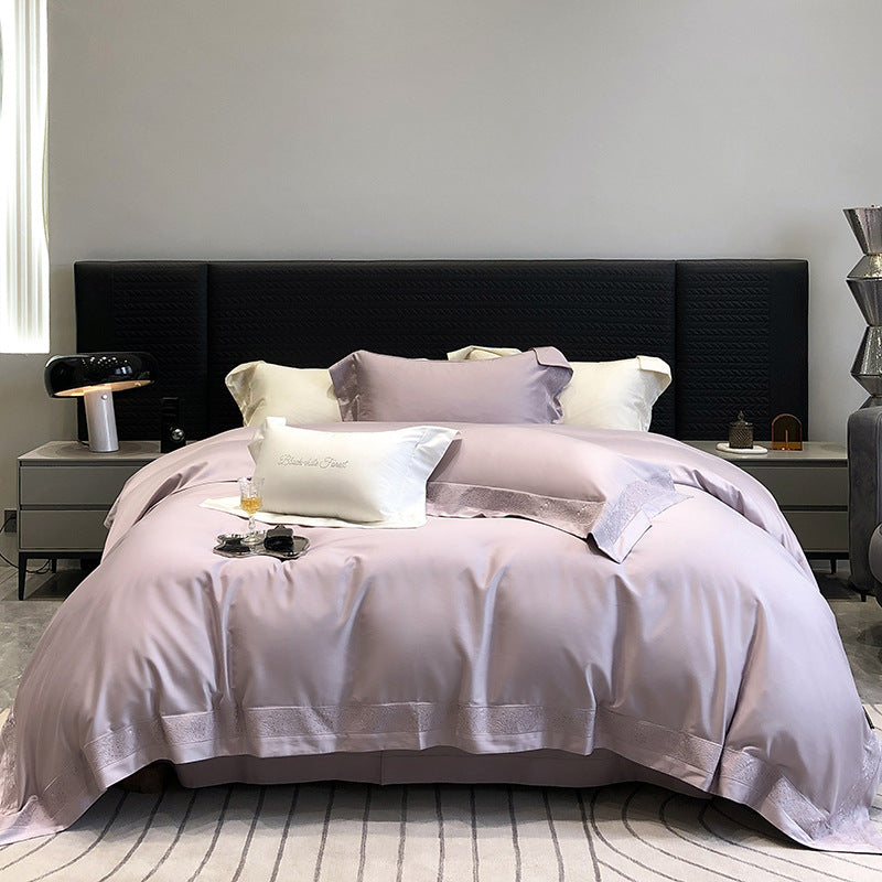 Luxury Long-Staple Cotton Sateen Duvet Cover Bedding Set with Embroidered Border