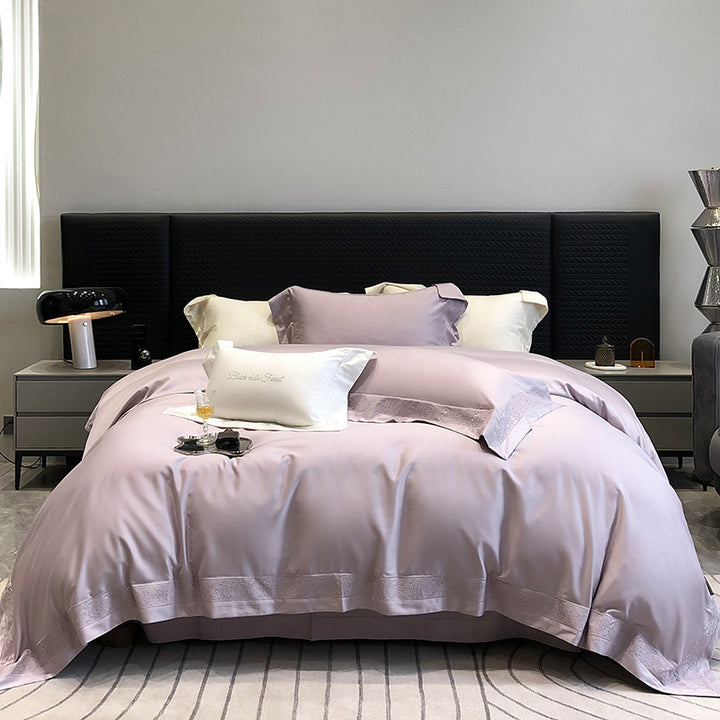 Luxury Long-Staple Cotton Sateen Duvet Cover Bedding Set with Embroidered Border