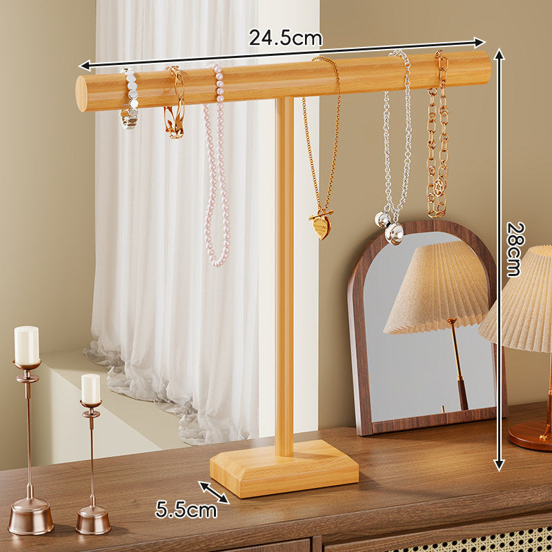 Solid Wood Single-Post T-Bar Jewelry Display Stand for Necklaces and Bracelets
