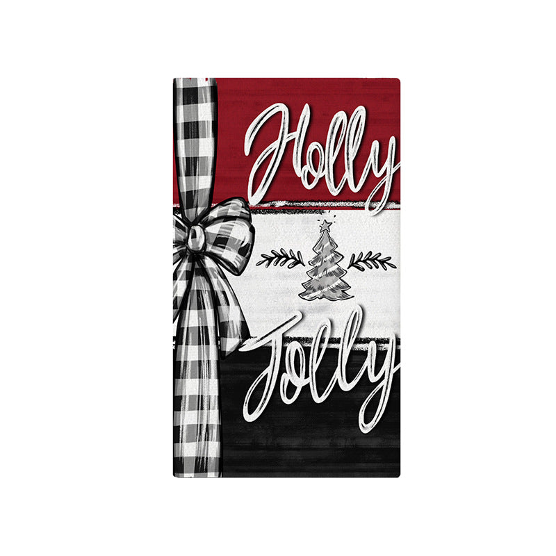 Festive Cotton-Linen Blend Kitchen Tea Towel with Scandinavian Christmas Tree Print