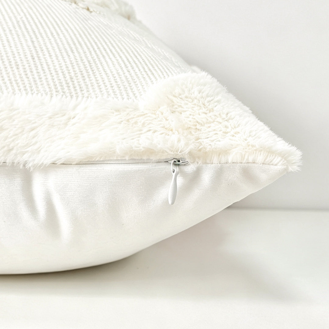 Festive Embroidered Faux-Fur Holiday Throw Pillow