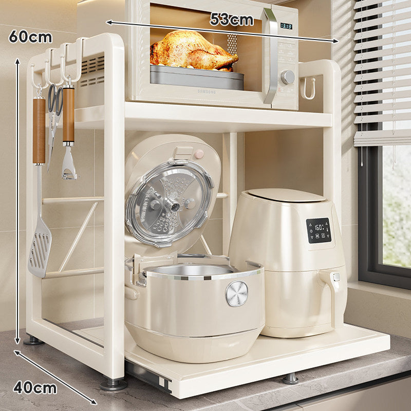 Countertop Appliance Storage Rack with Sliding Tray and Utensil Hooks