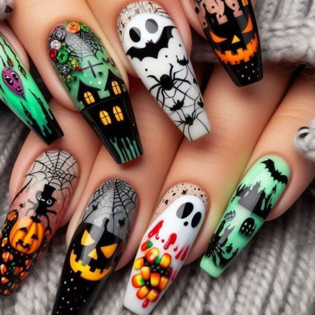 Gothic-Themed 3D Halloween Nail Art Extensions Stornfield