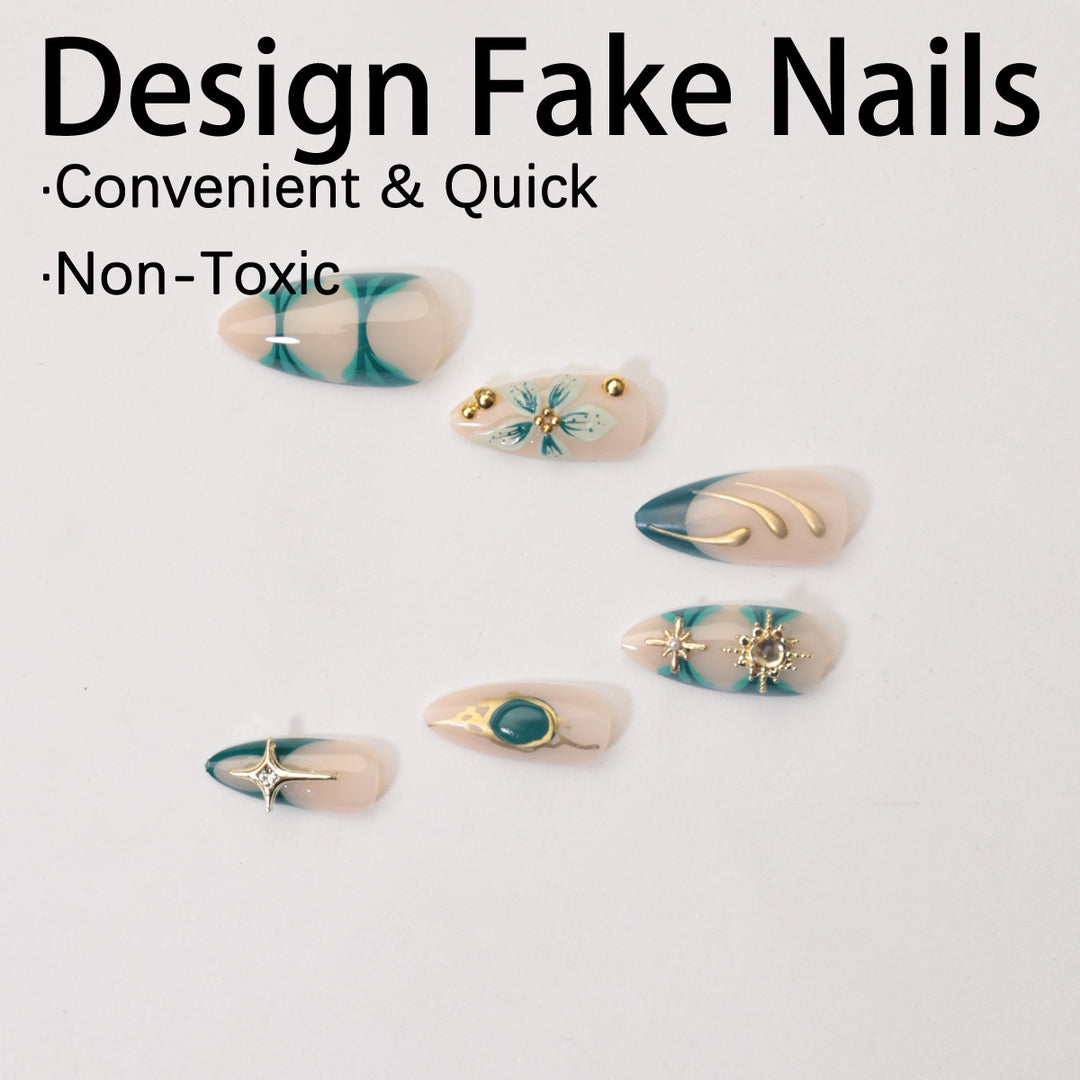 Creative Nail Art Set with Elaborate Flower and Gold Decorations Stornfield