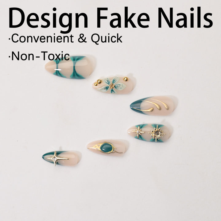 Creative Nail Art Set with Elaborate Flower and Gold Decorations Stornfield