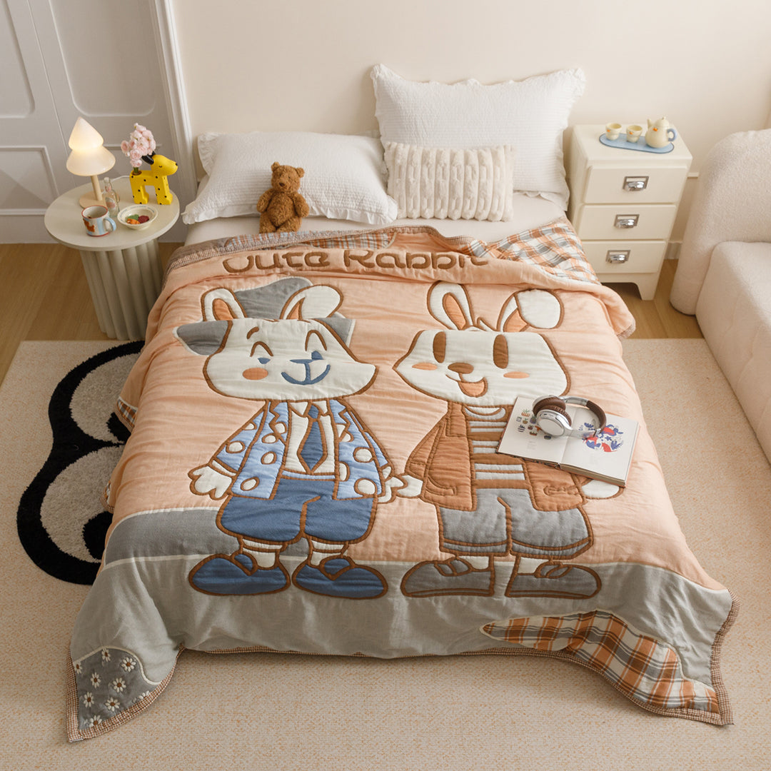 Quilted Cotton Bedding Comforter with Appliqué Bears