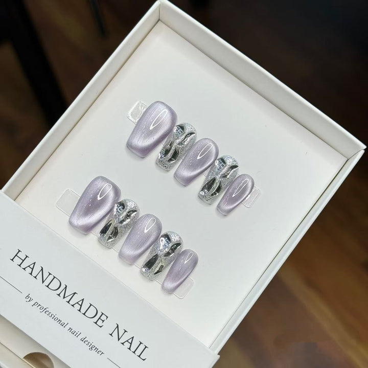 Handmade Press-On Nail Art Set with Glitter Accents