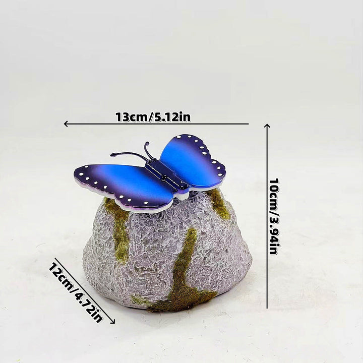 Decorative Solar-Powered Butterfly Perched Stone LED Garden Accent Stornfield