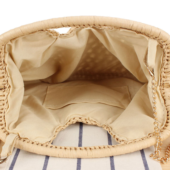 Fine straw shoulder bag with elegant chain accents Stornfield
