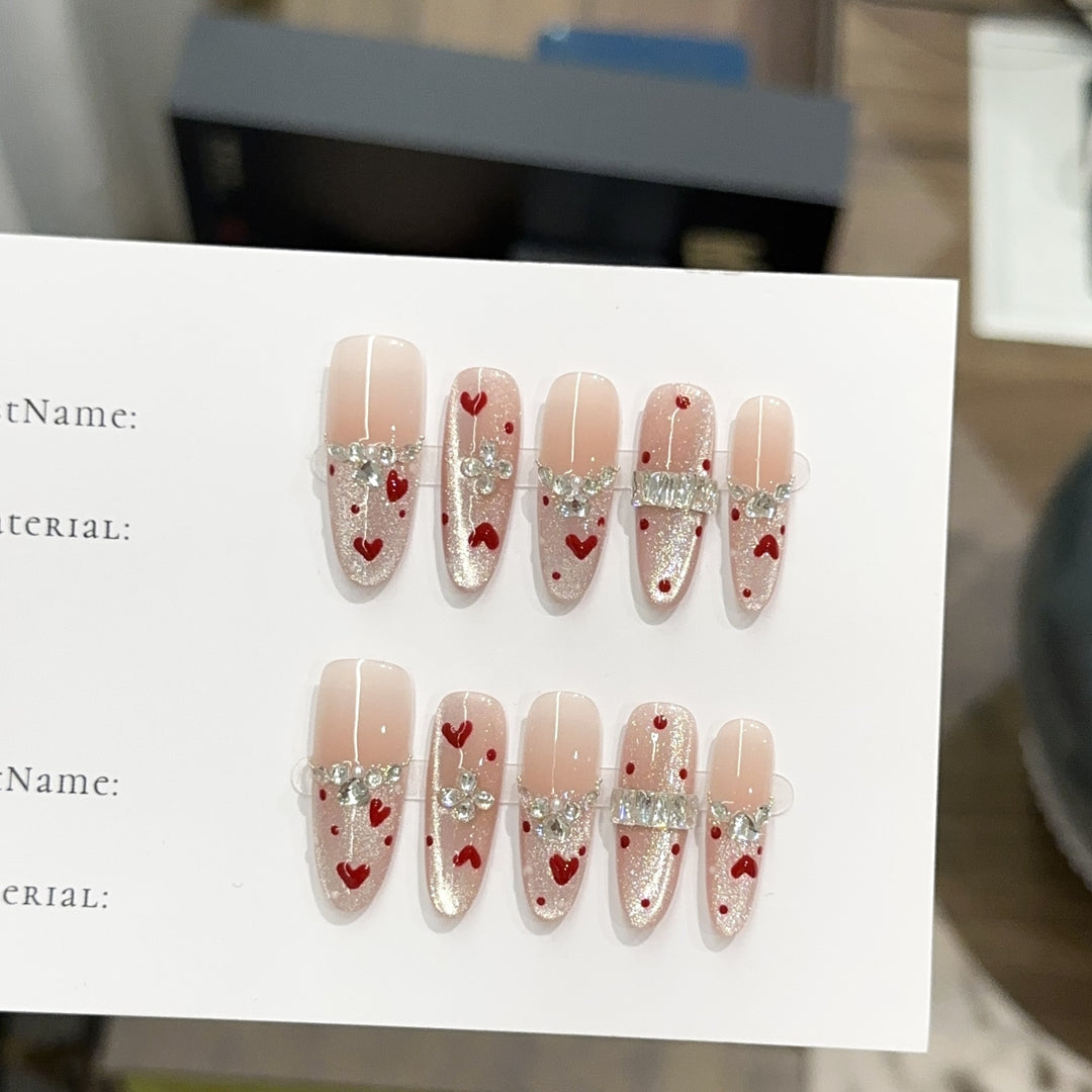 Heart-Embellished Press-On Nail Set