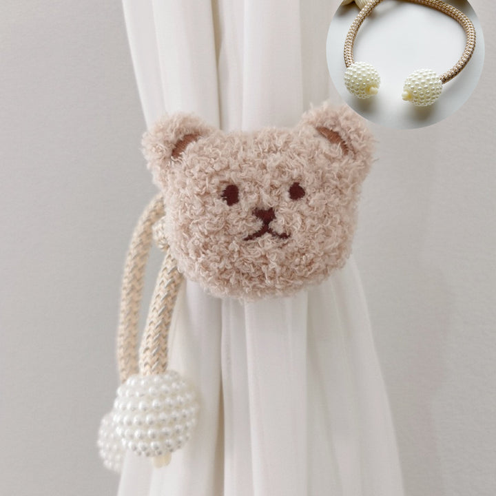 Decorative Fabric Flower Curtain Tieback with Braided Rope and Pearl Pom-Pom Weights