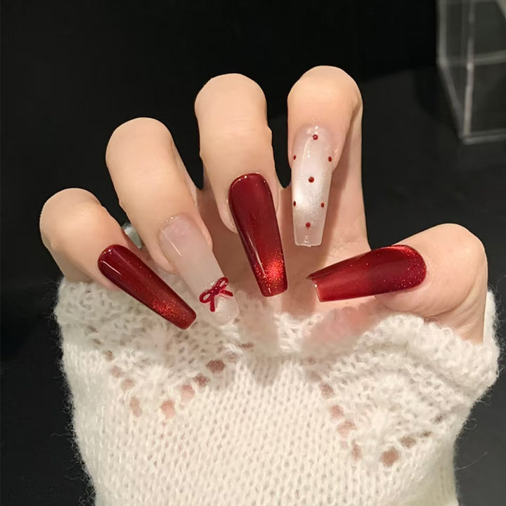 Creative Press-On Nail Set with Glitter and Bow Accents Stornfield