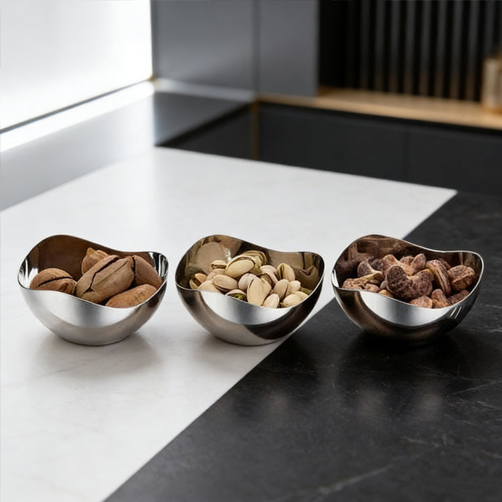 Modern Stainless Steel Snack Bowl Set with Serving Tray