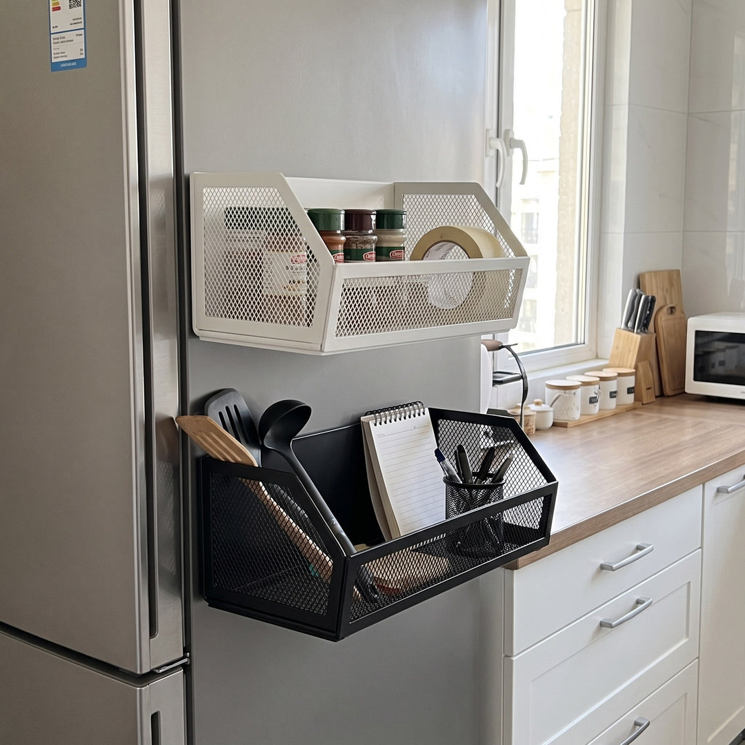Magnetic Mesh Refrigerator Spice Jar Storage Basket