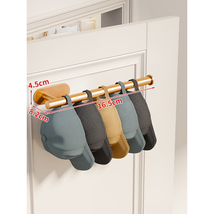 Door-Mounted Stainless Steel Hat and Cap Organizer Rod with Sliding Loop Hangers