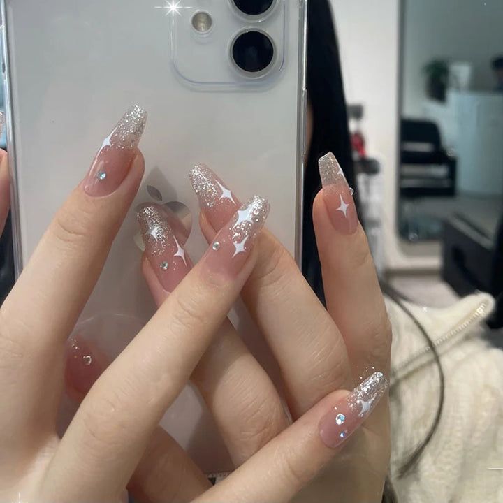 Artificial nail set with shimmering stones and sparkling glitter Stornfield